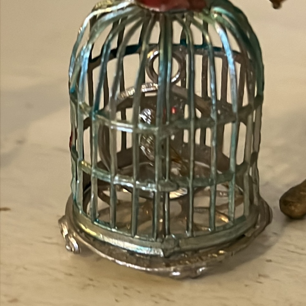 Antique silver & gold filigree dollhouse furniture birdcage stand chair - Picture 5 of 8